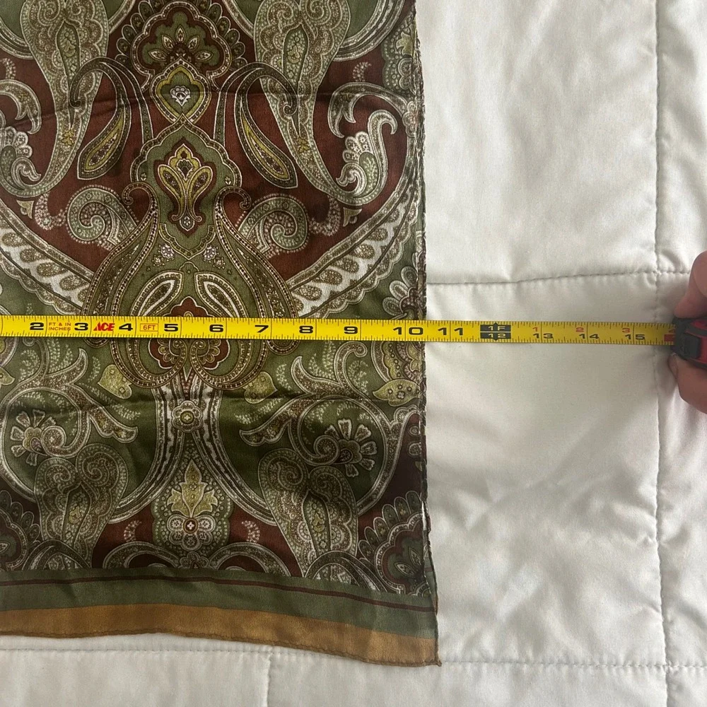 Jones New York Silk Scarf Green Brown Paisley Print Old Money Heritage 52x10